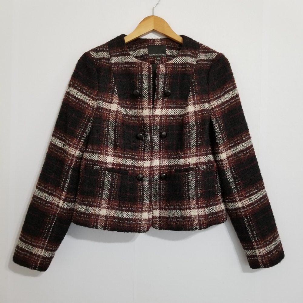 Banana Republic Plaid Wool Jacket - Black, Brown, Cream